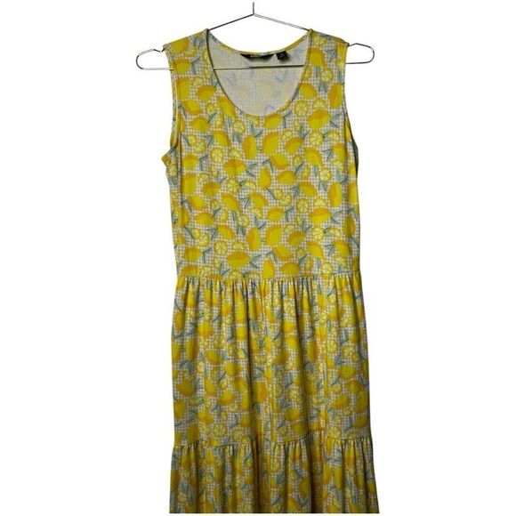 Lands' End Lemon All Over Print Yellow Tiered Maxi Dress Size S Spring Summer - Picture 2 of 10